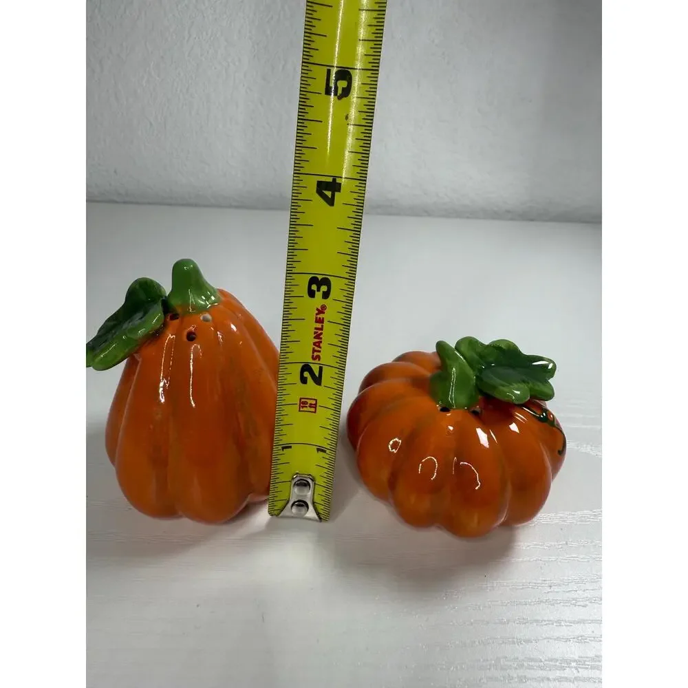 Vintage Pier 1 Ceramic Pumpkin Salt and Pepper Shaker Set, Orange Glaze, Fall